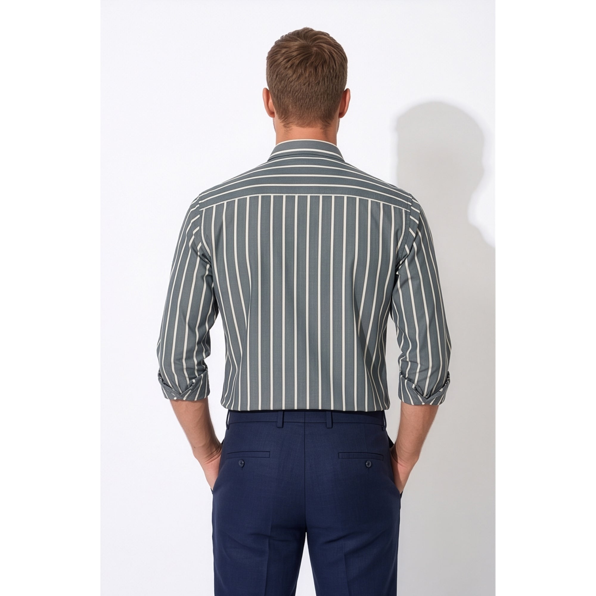 Calcani Men's Formal Shirt Steel Grey Stripe