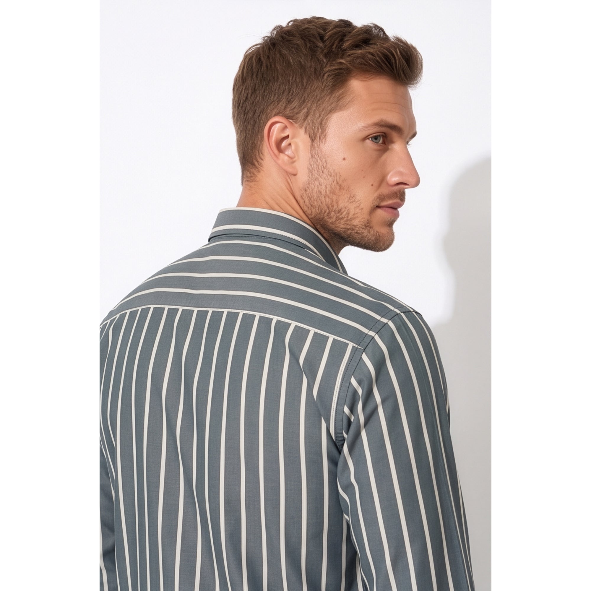 Calcani Men's Formal Shirt Steel Grey Stripe