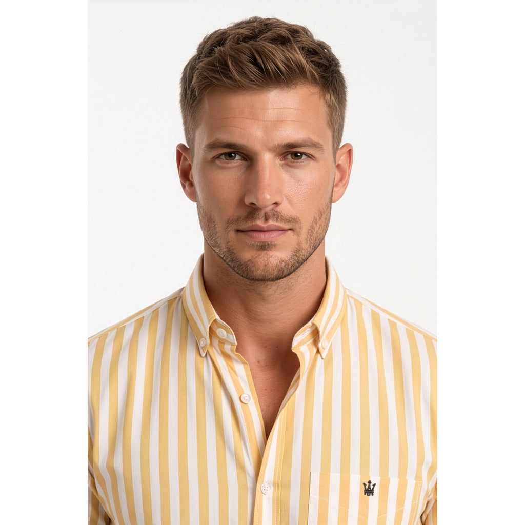 Calcani Men's Formal Shirt Sunshine Yellow Stripe