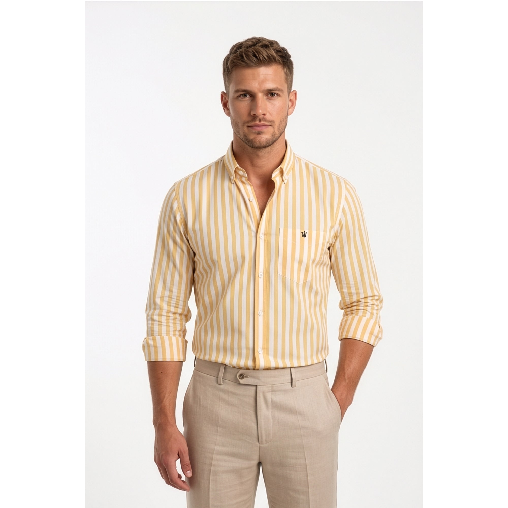 Calcani Men's Formal Shirt Sunshine Yellow Stripe