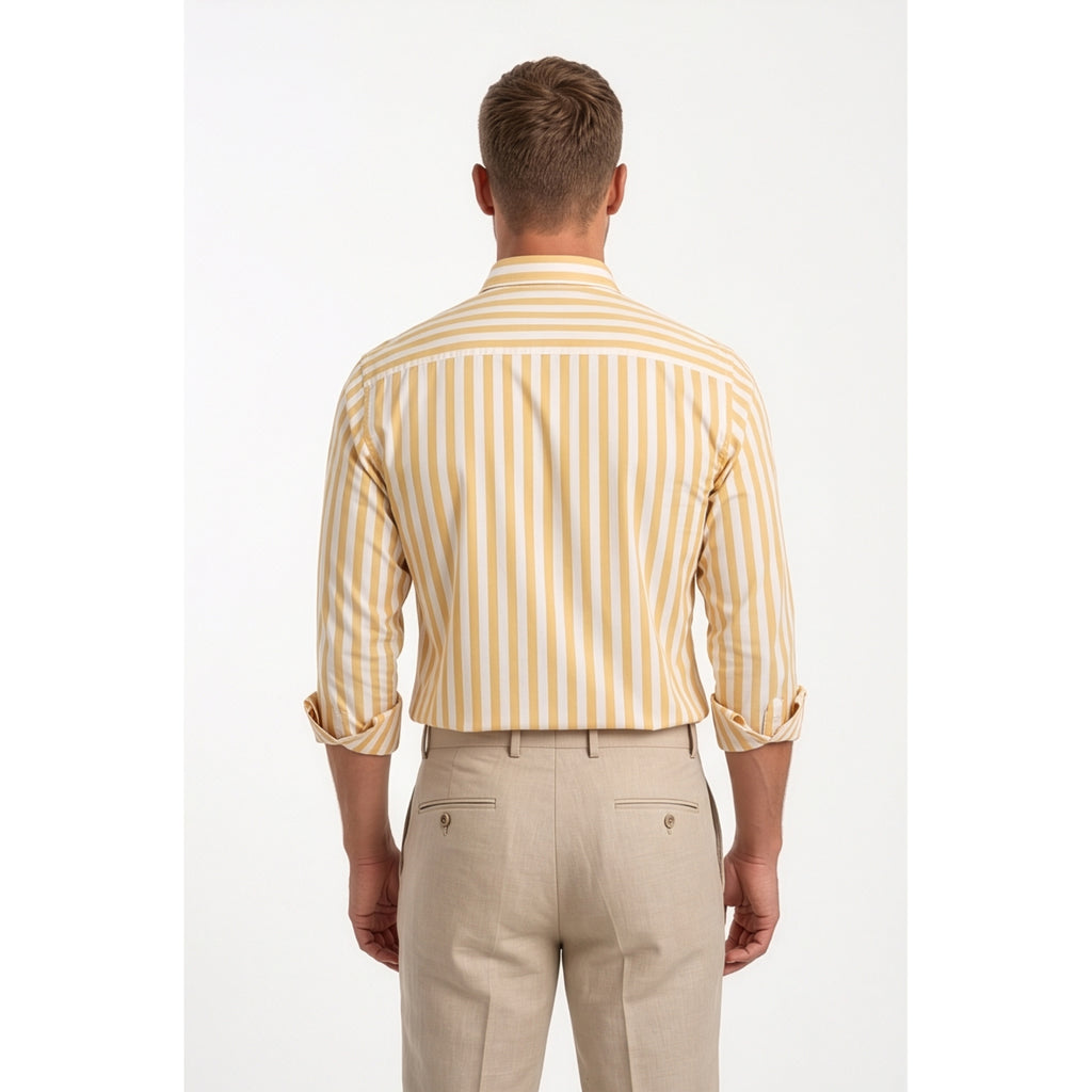 Calcani Men's Formal Shirt Sunshine Yellow Stripe