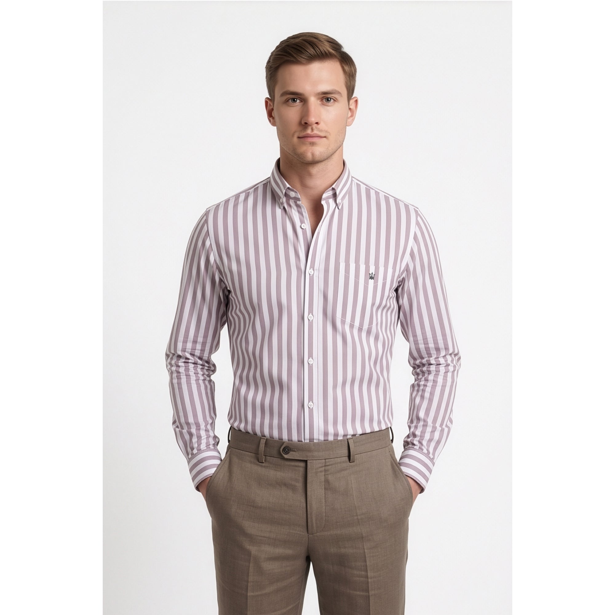 Calcani Men's Formal Shirt Dusty Mauve Stripe