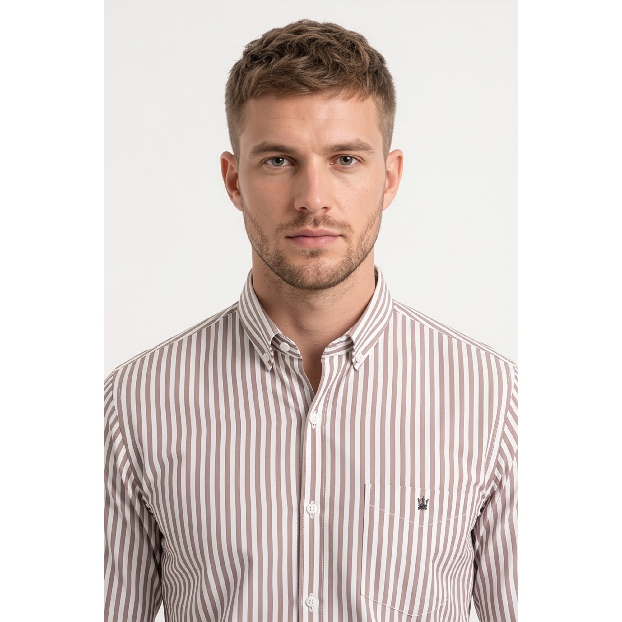 Calcani Men's Formal Shirt Mocha Brown Stripe