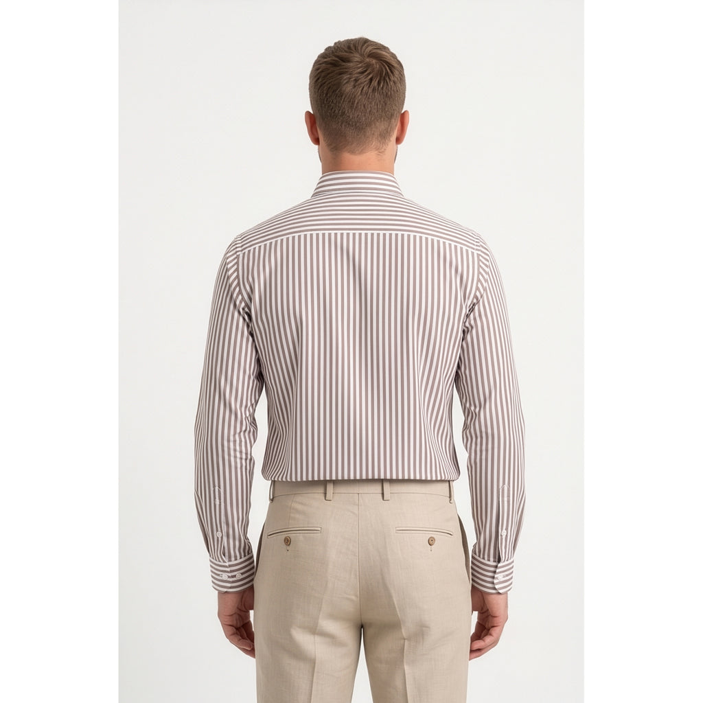 Calcani Men's Formal Shirt Mocha Brown Stripe