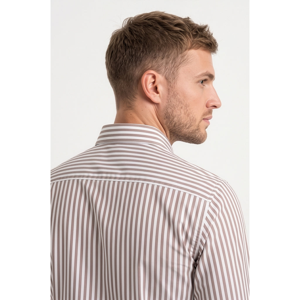 Calcani Men's Formal Shirt Mocha Brown Stripe