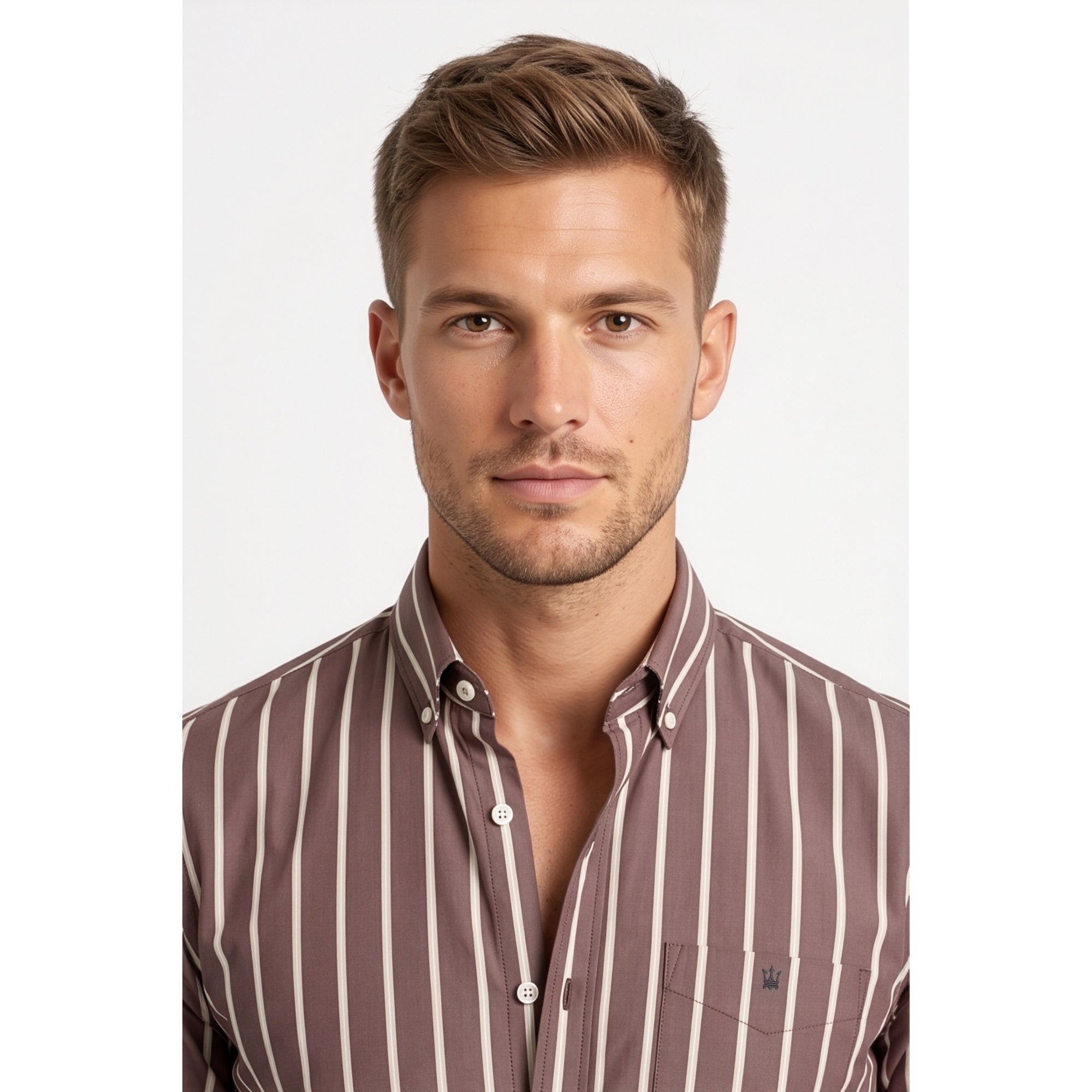 Calcani Men's Formal Shirt Chocolate Brown Stripe