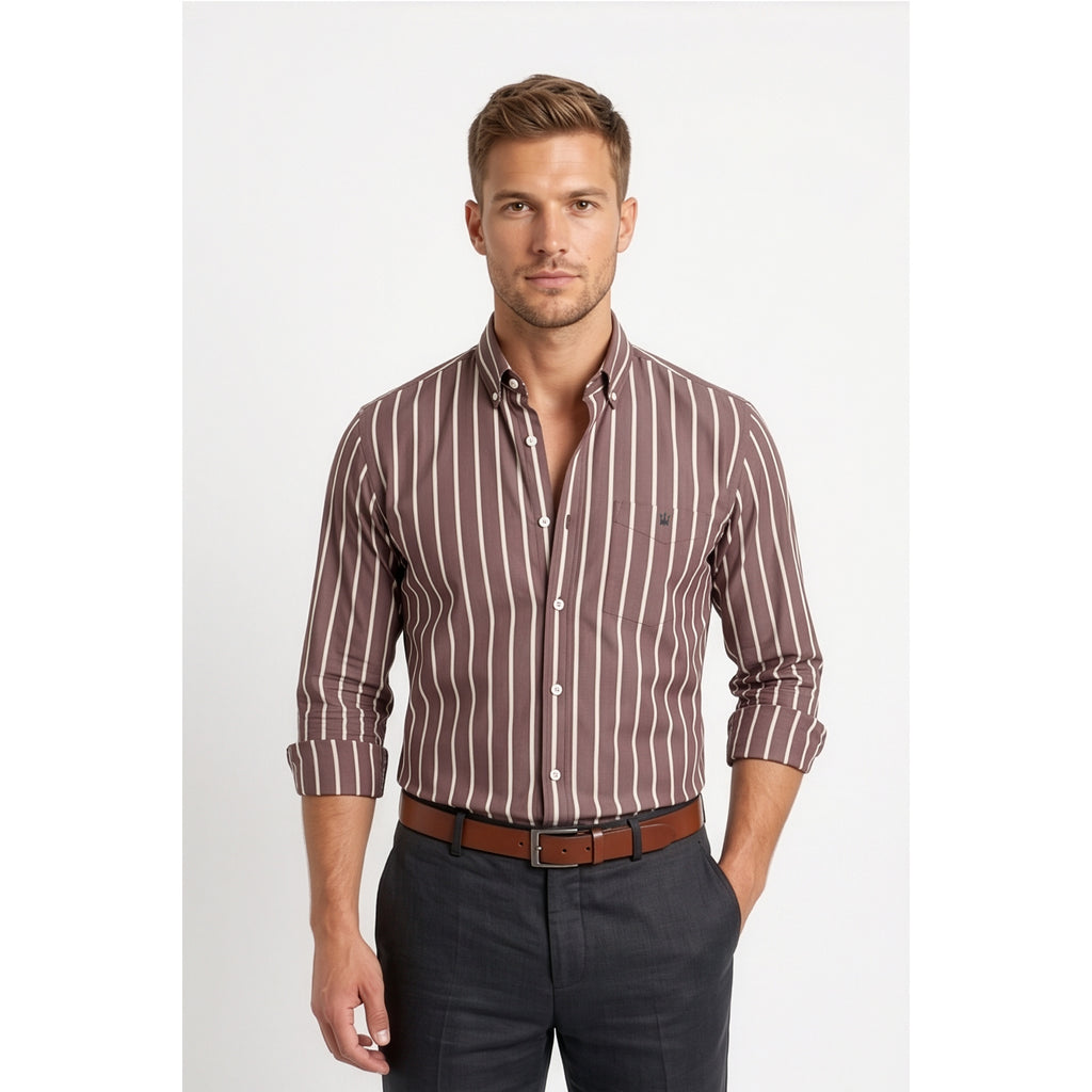 Calcani Men's Formal Shirt Chocolate Brown Stripe