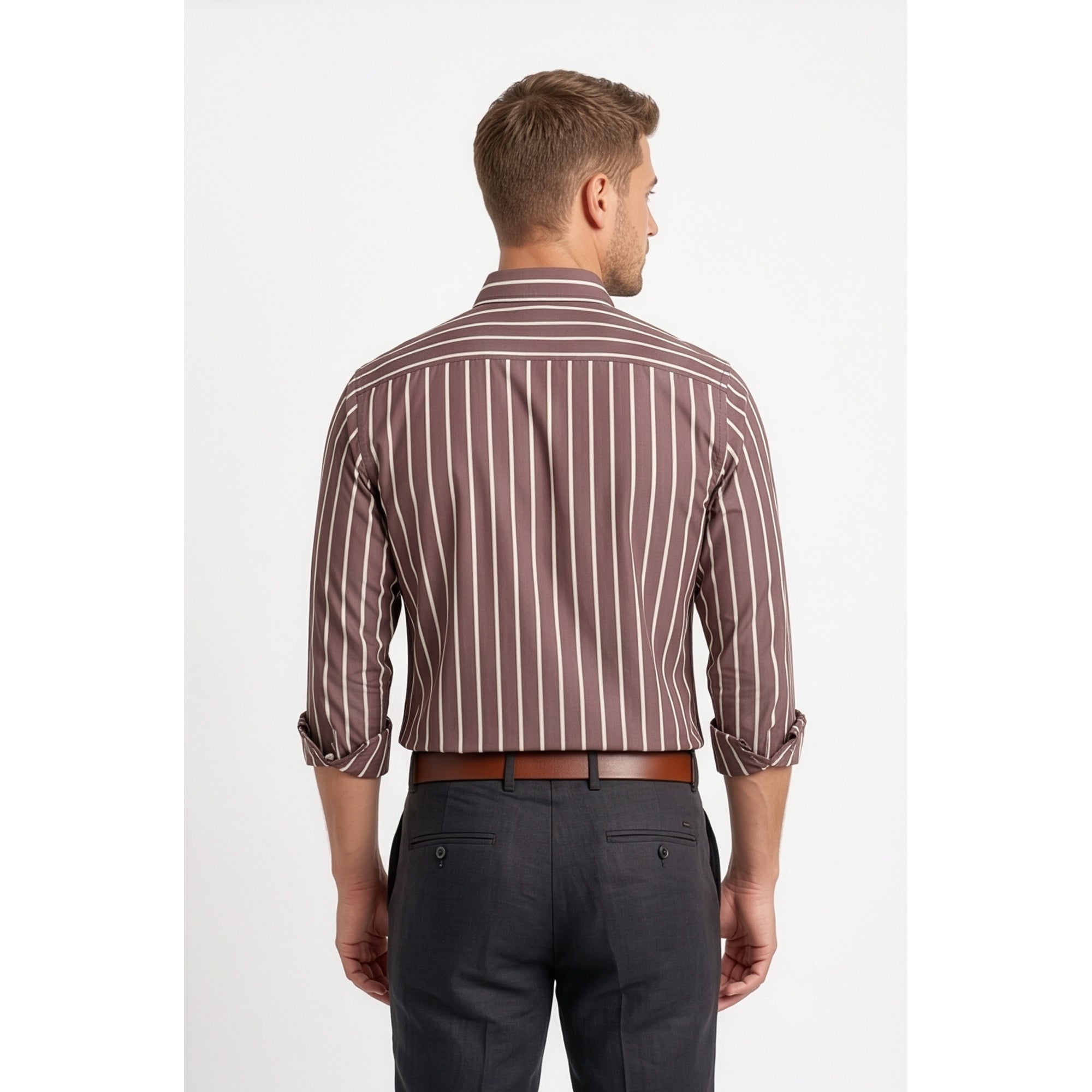 Calcani Men's Formal Shirt Chocolate Brown Stripe