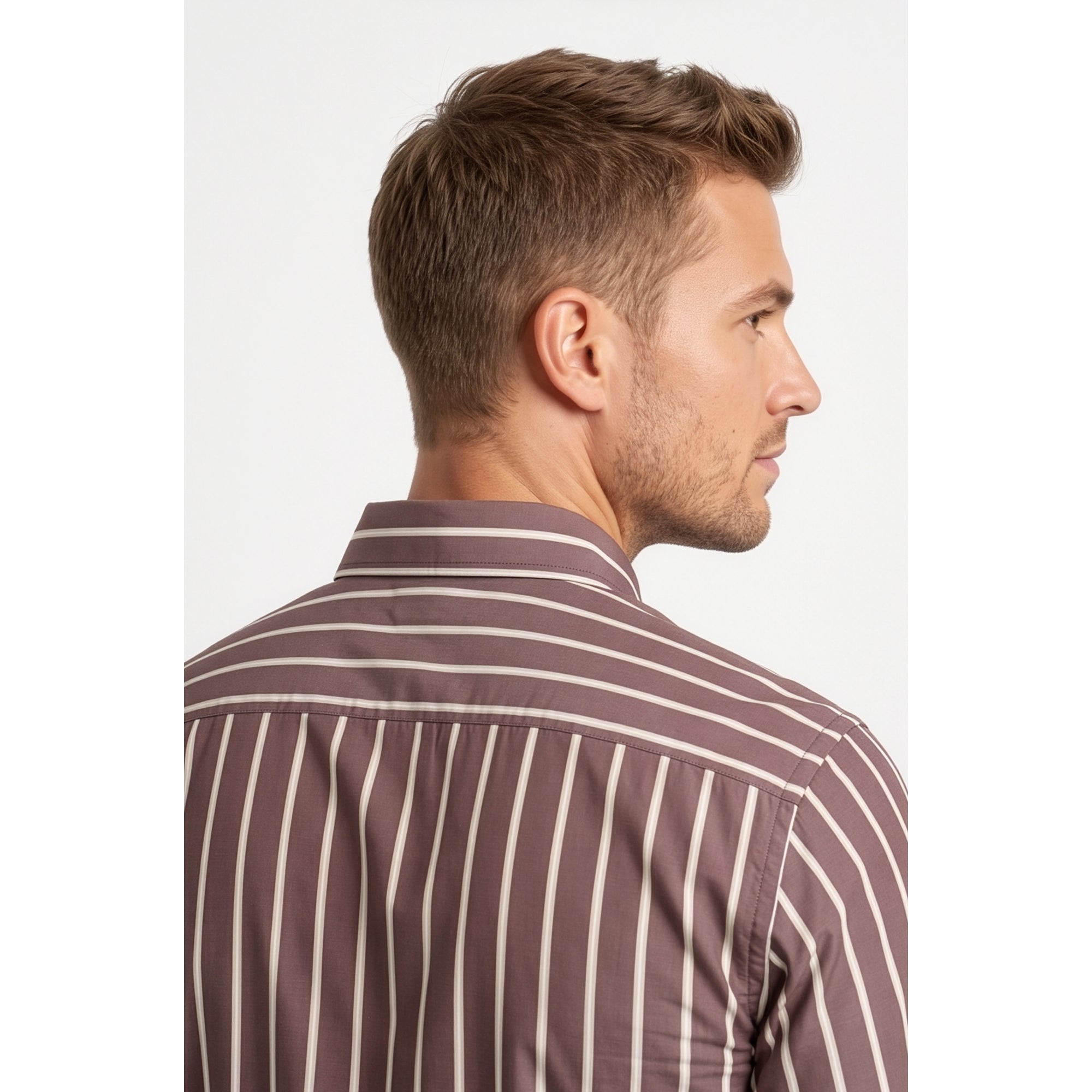 Calcani Men's Formal Shirt Chocolate Brown Stripe