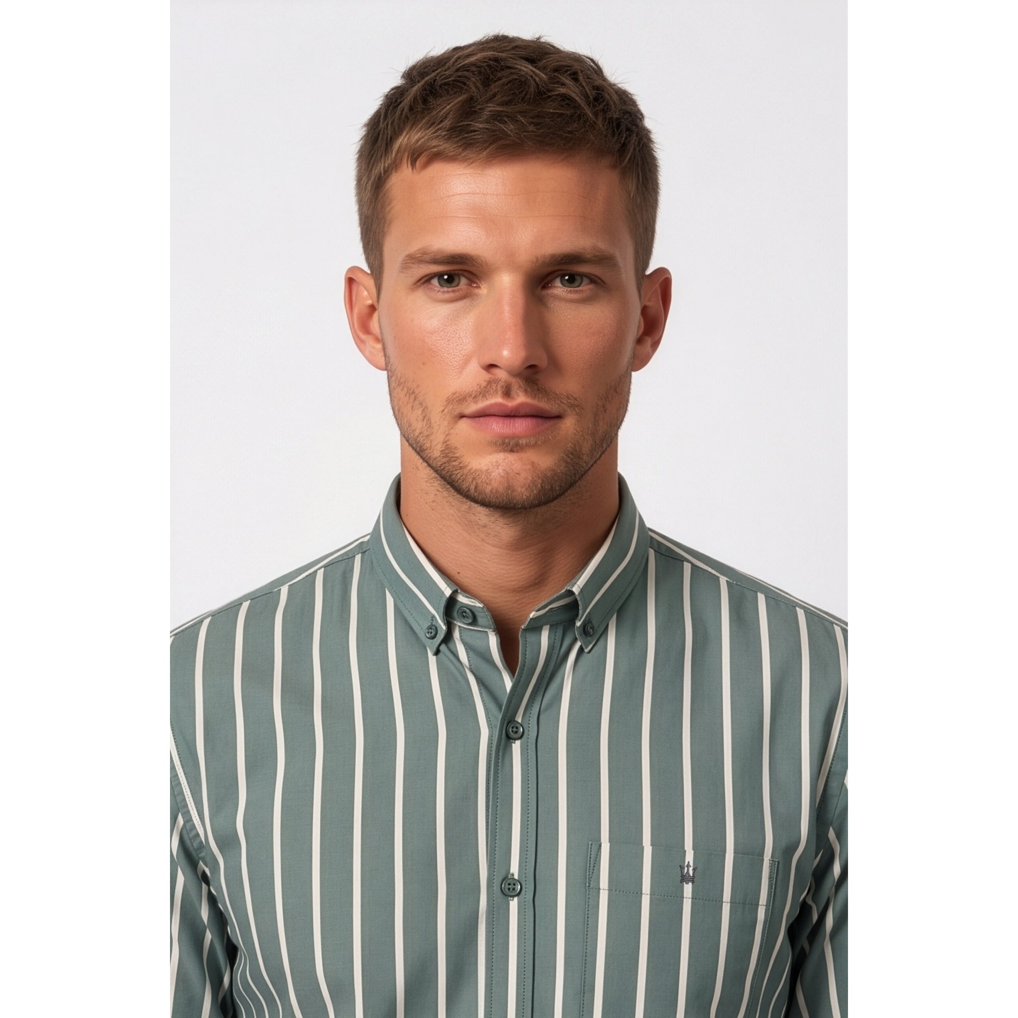 Calcani Men's Formal Shirt Teal Green Stripe