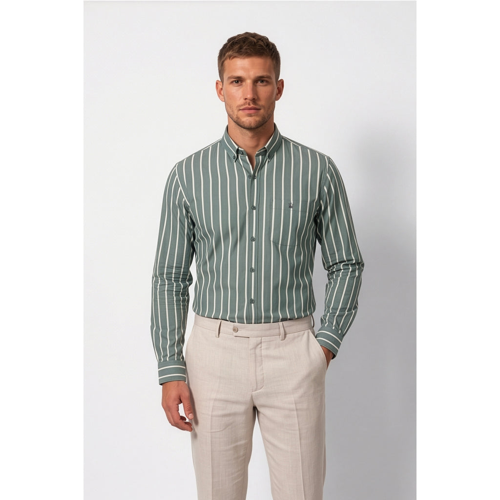 Calcani Men's Formal Shirt Teal Green Stripe