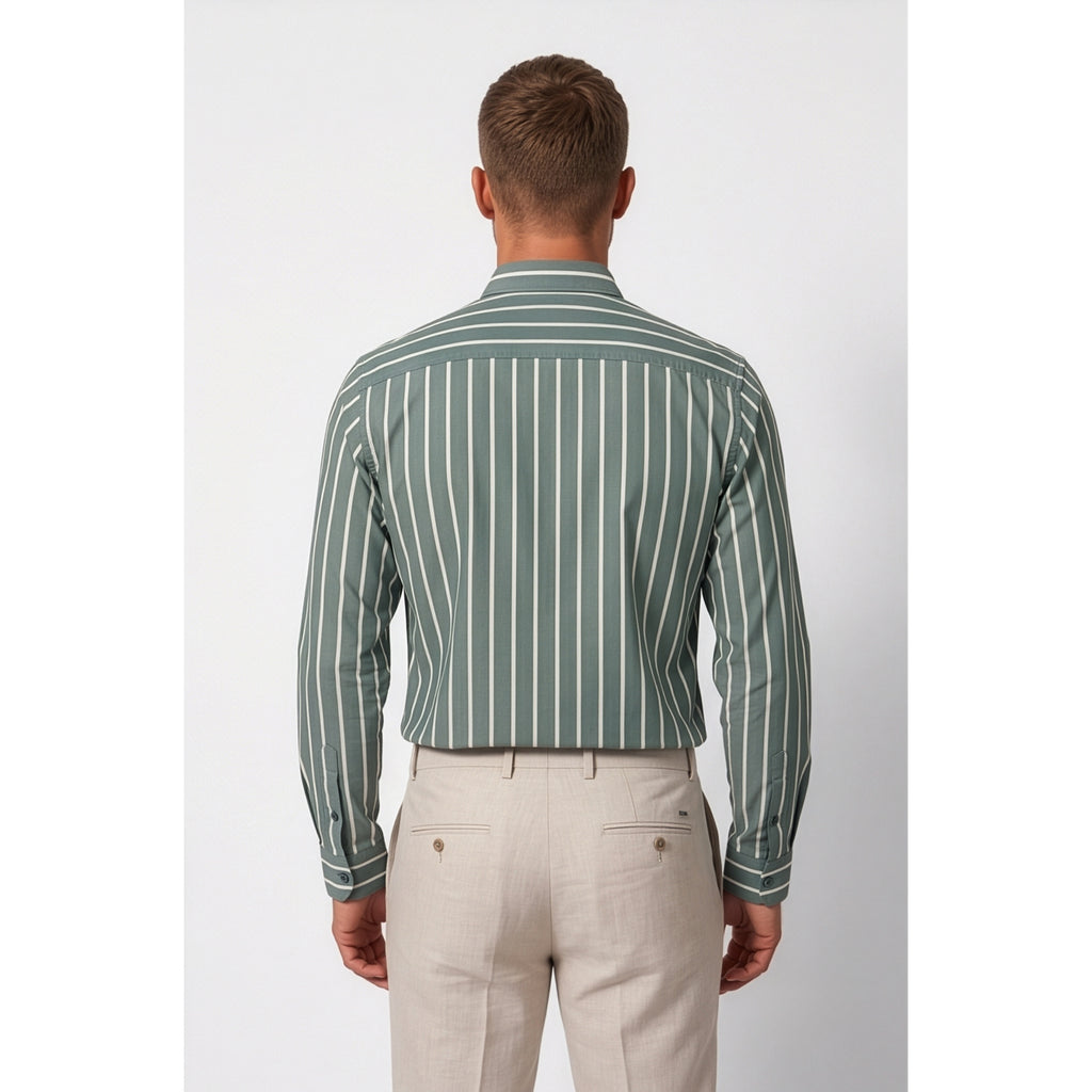 Calcani Men's Formal Shirt Teal Green Stripe