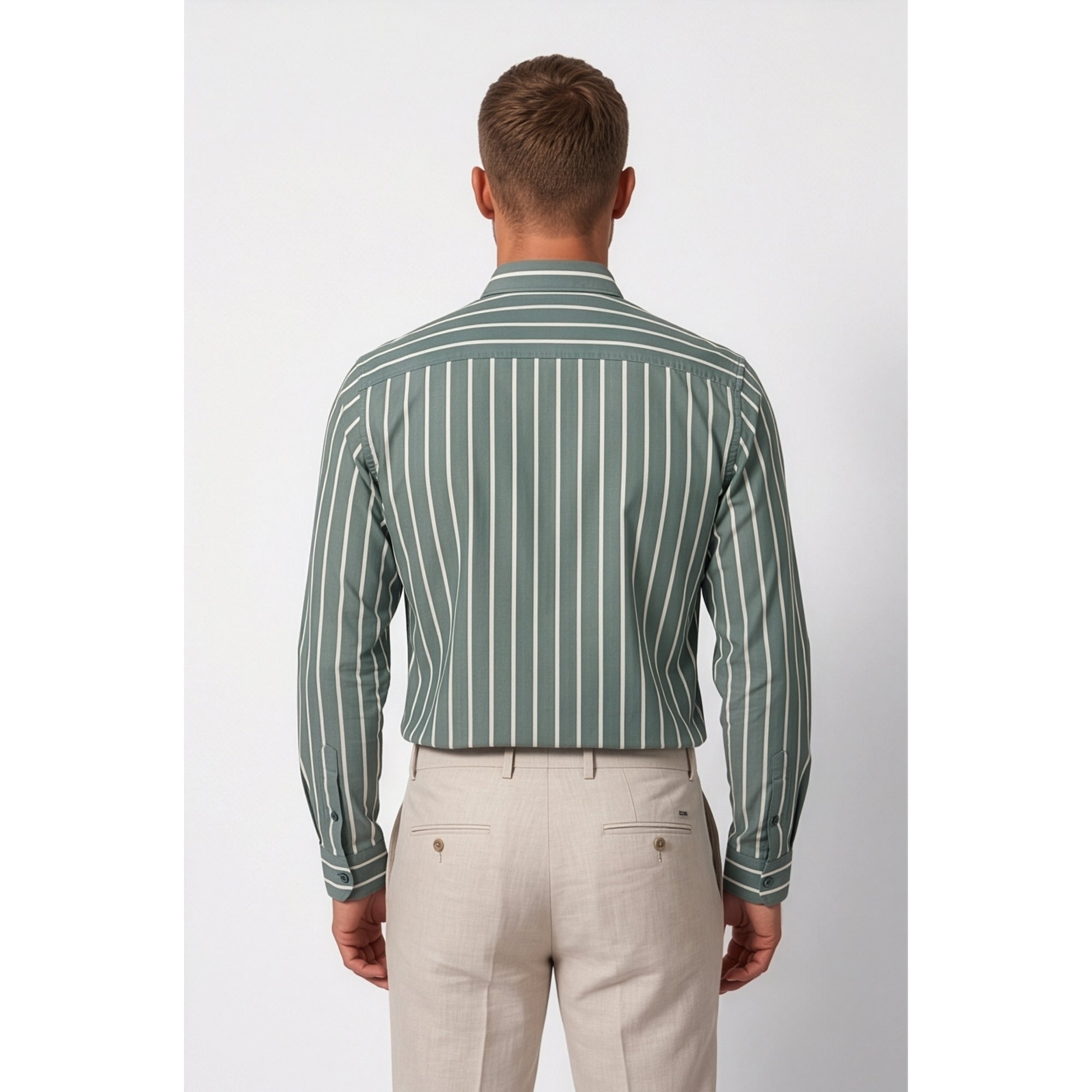 Calcani Men's Formal Shirt Teal Green Stripe