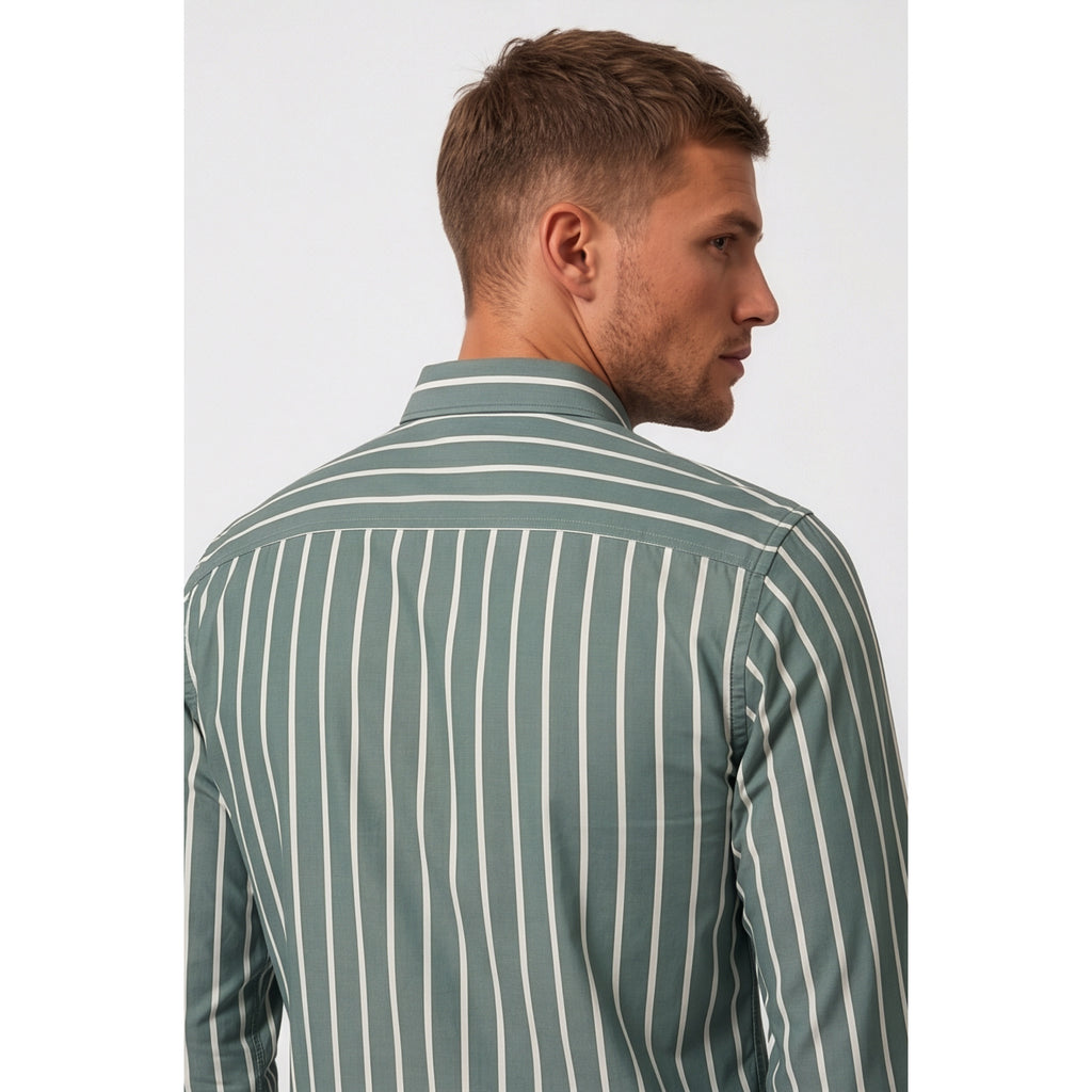 Calcani Men's Formal Shirt Teal Green Stripe