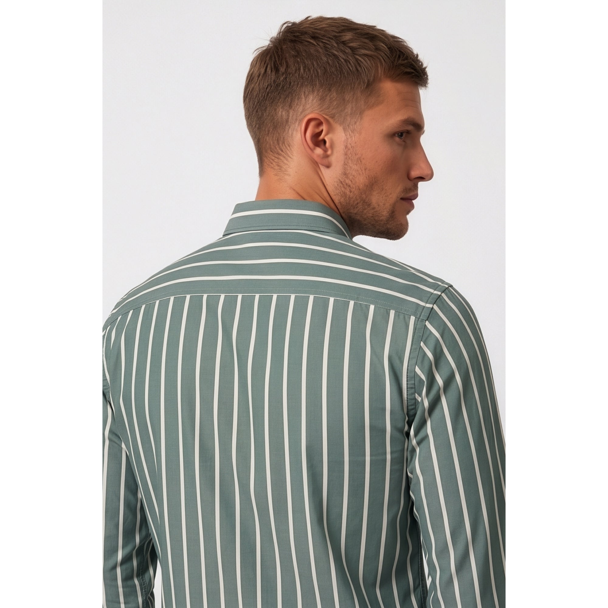 Calcani Men's Formal Shirt Teal Green Stripe