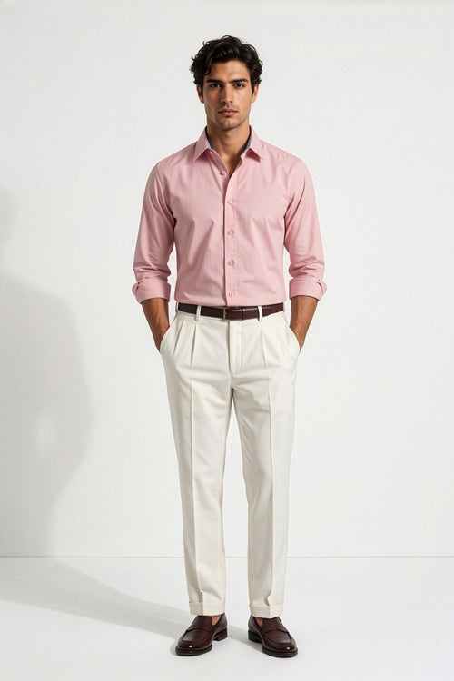 Americus Men's 80's Fine Cotton Plain Shirt Dusty Rose Pink – Full Front View