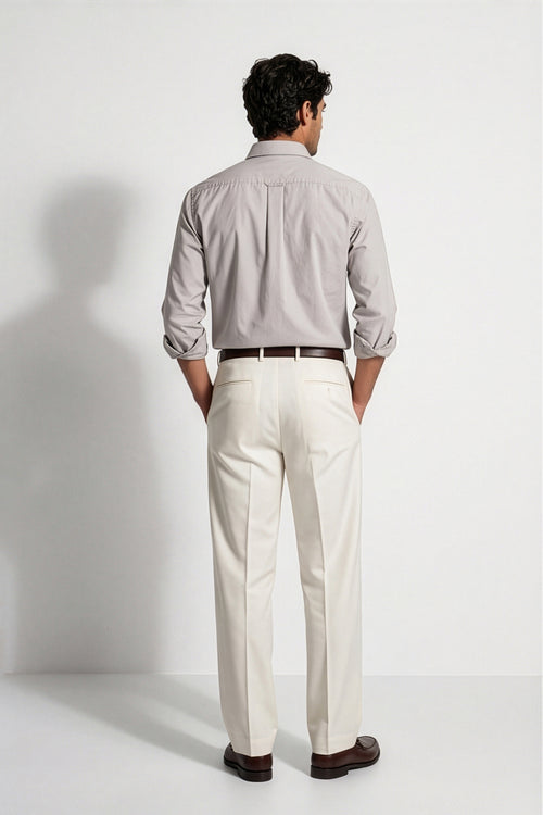 Americus Men's 80's Fine Cotton Plain Shirt Light Grey – Portrait Close Up Collar