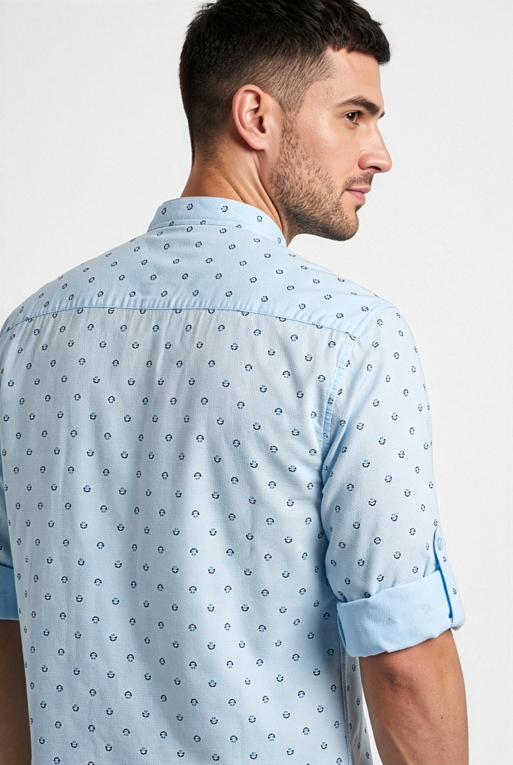 Light blue printed short kurta, full view