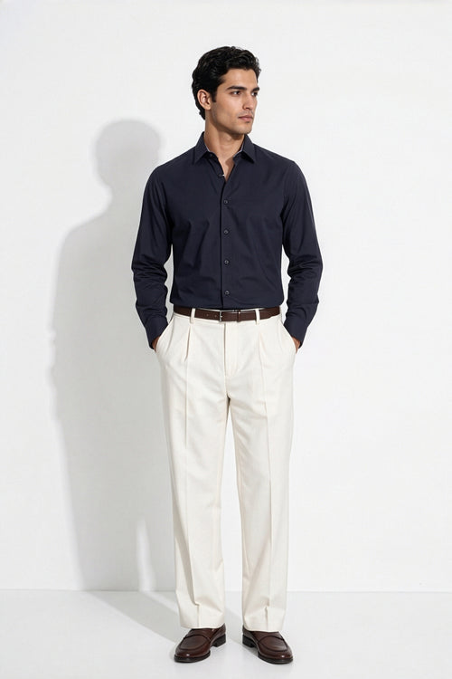 Americus Men's 80's Fine Cotton Plain Shirt Navy Blue – Portrait Front View