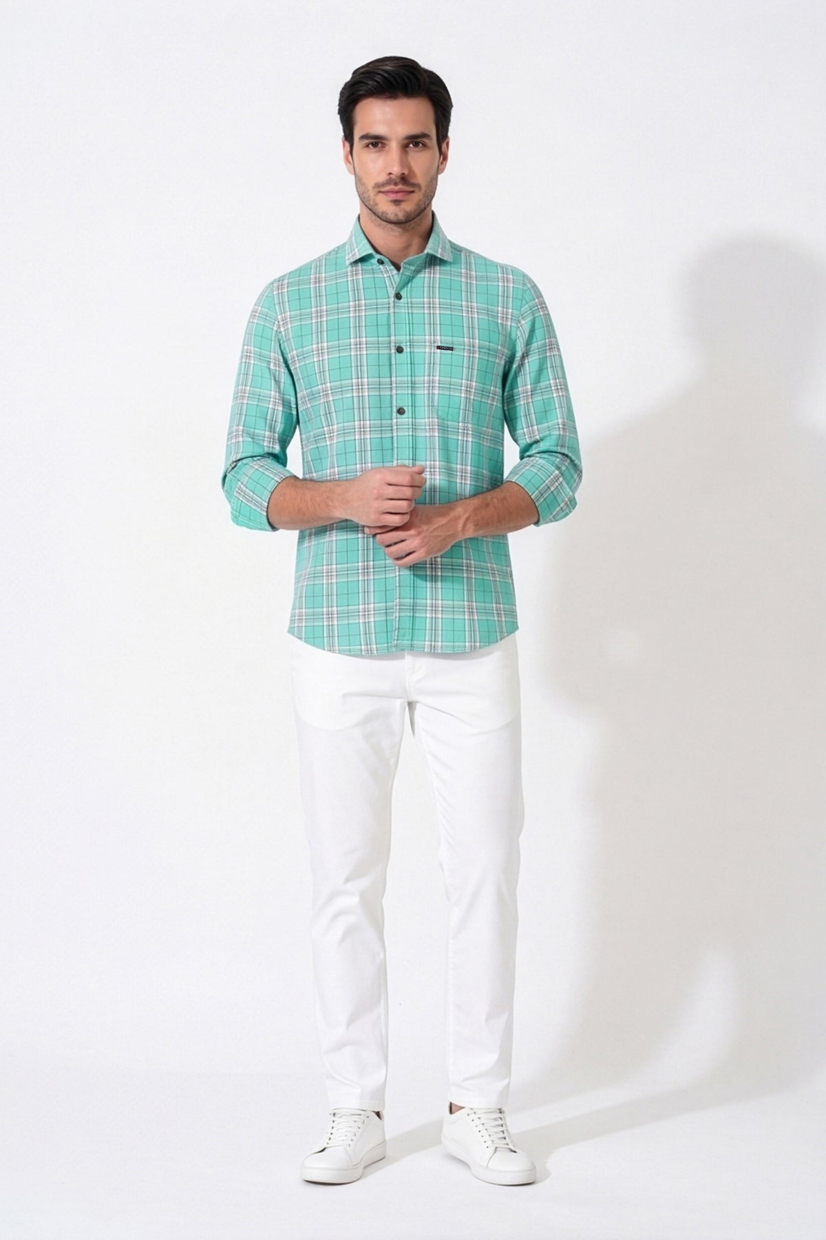 Americus Men's Yarn Dyed Check Shirt – Mint Green Madras Check