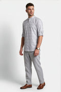 Light grey printed short kurta, back view