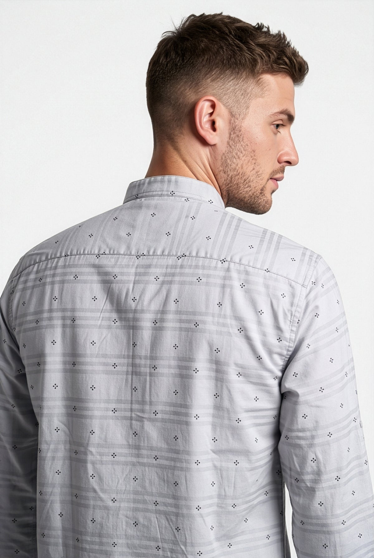 Light grey printed short kurta, full view