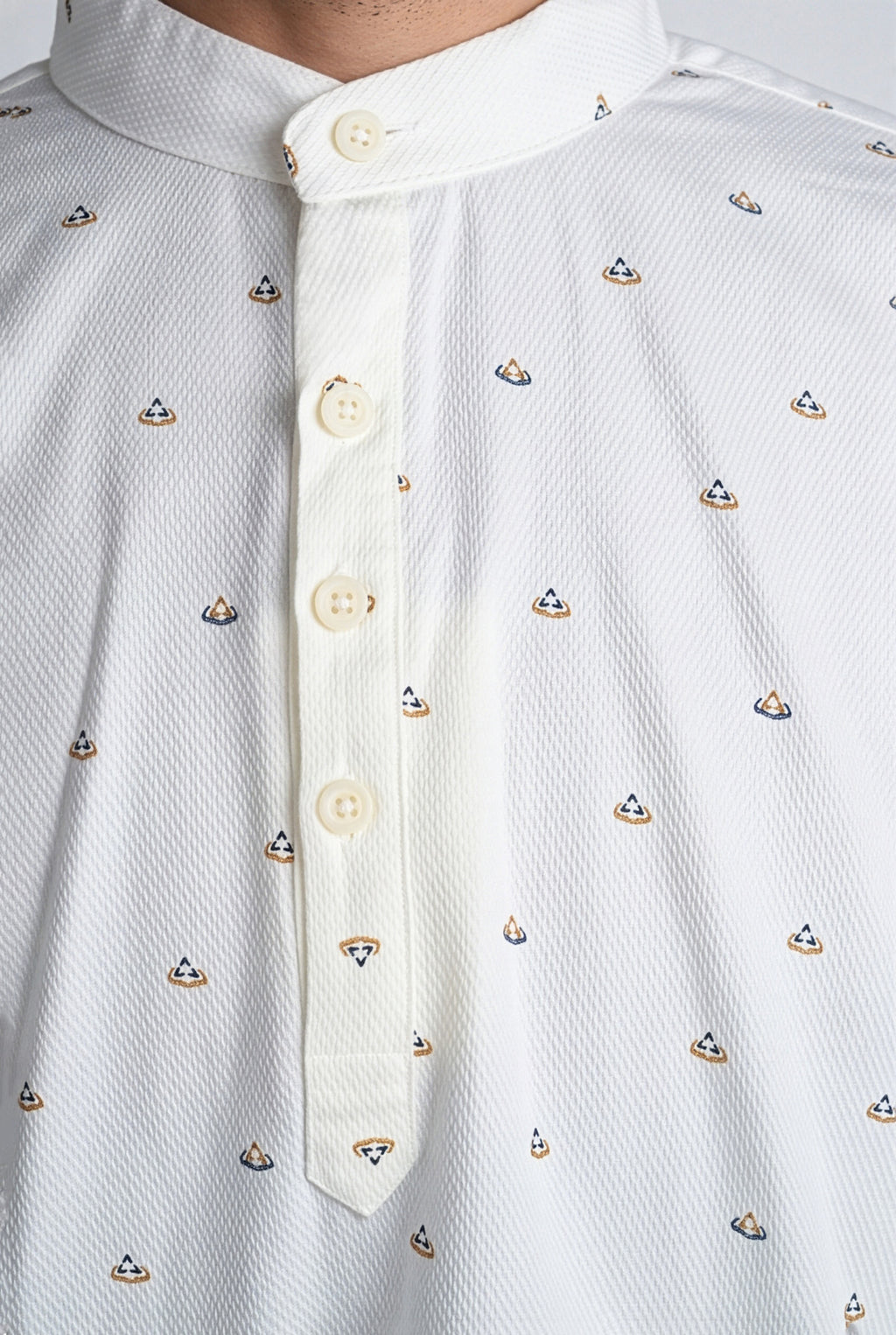 Ivory-white multicolour printed short kurta, full view