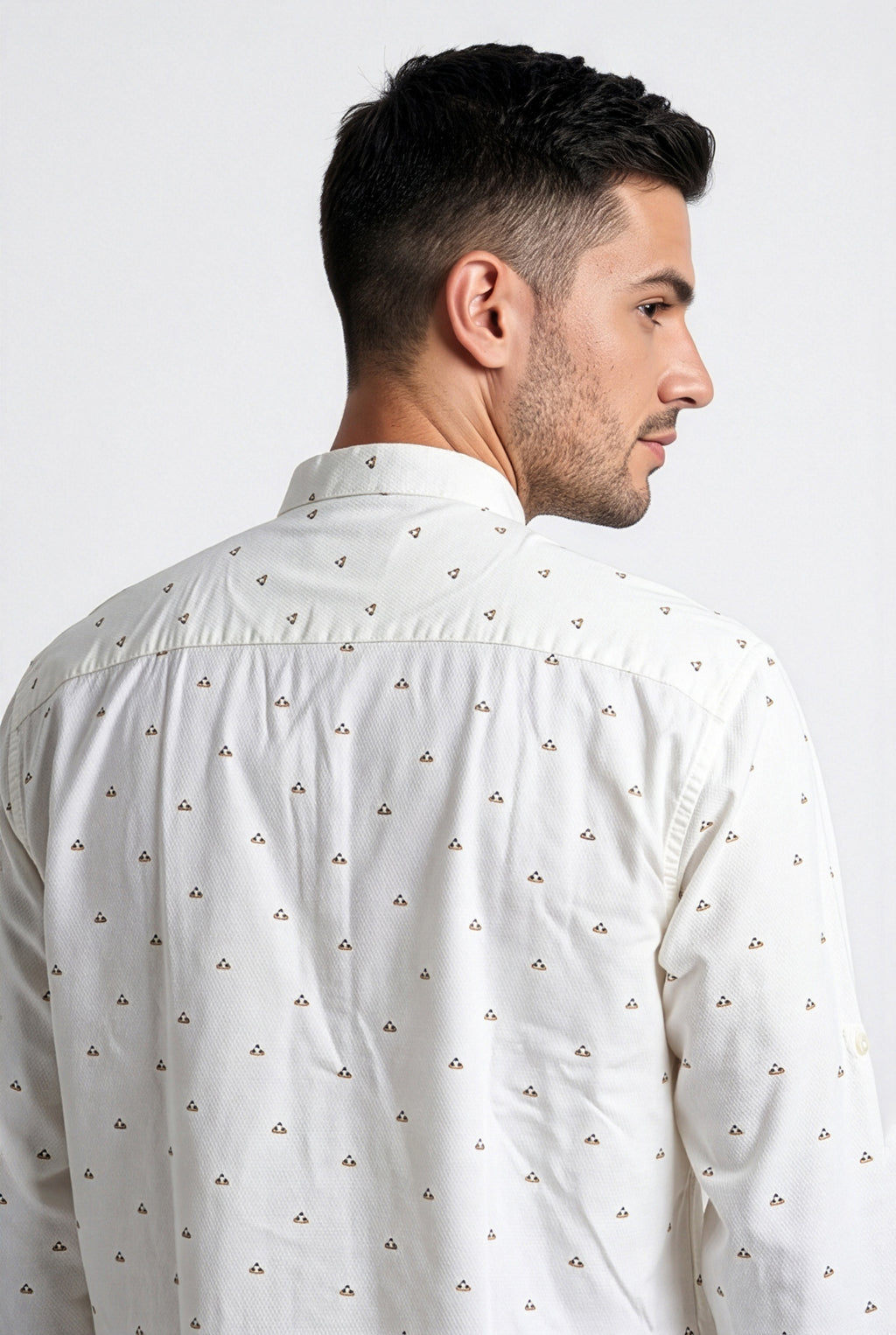 Ivory-white multicolour printed short kurta, three-quarter view