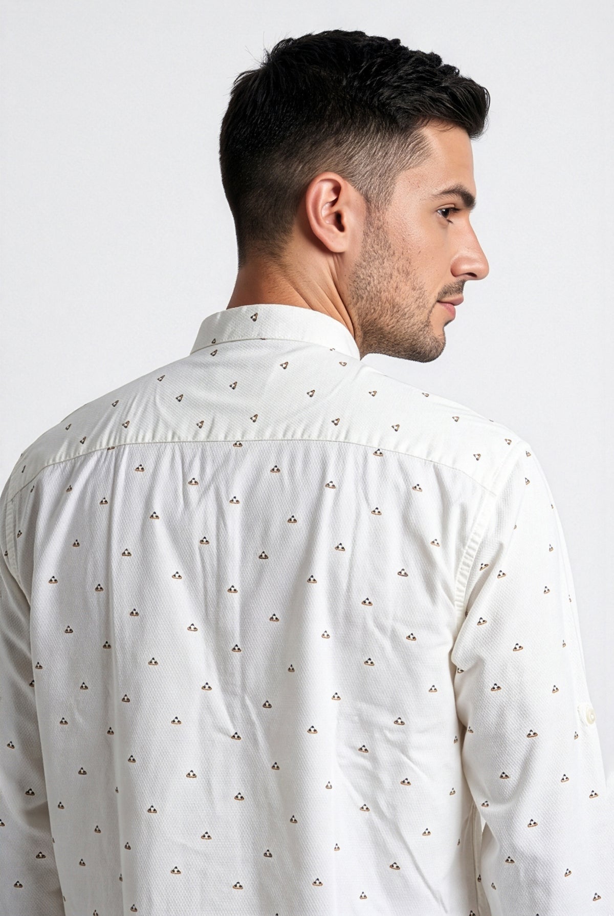 Ivory-white multicolour printed short kurta, three-quarter view