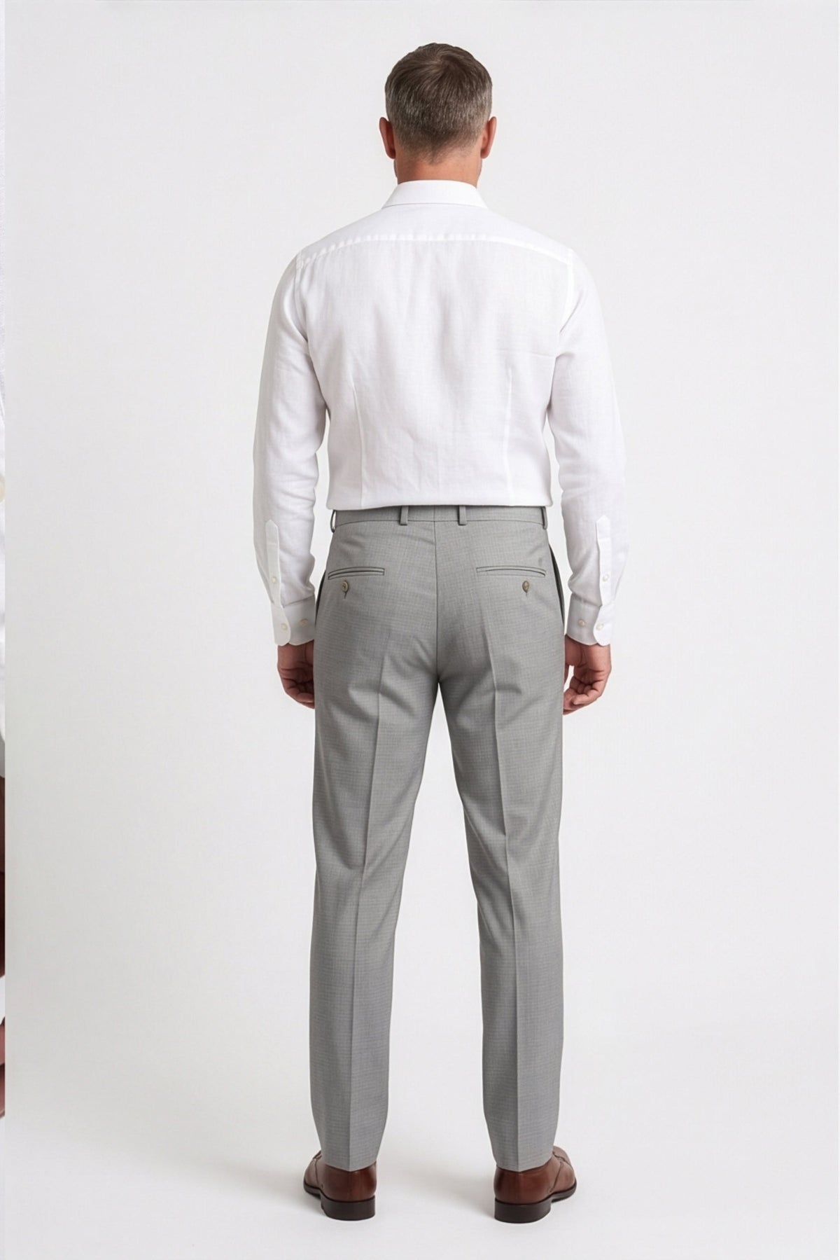 Calcani Men's Formal Pant Silver Sage Grey – Full Length Back View