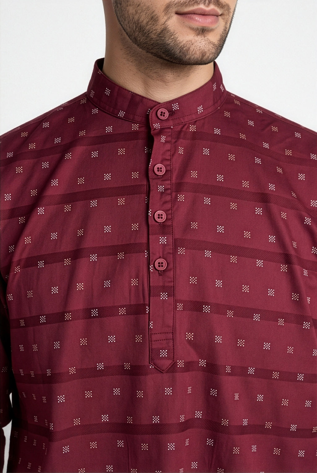 Maroon printed short kurta, back view