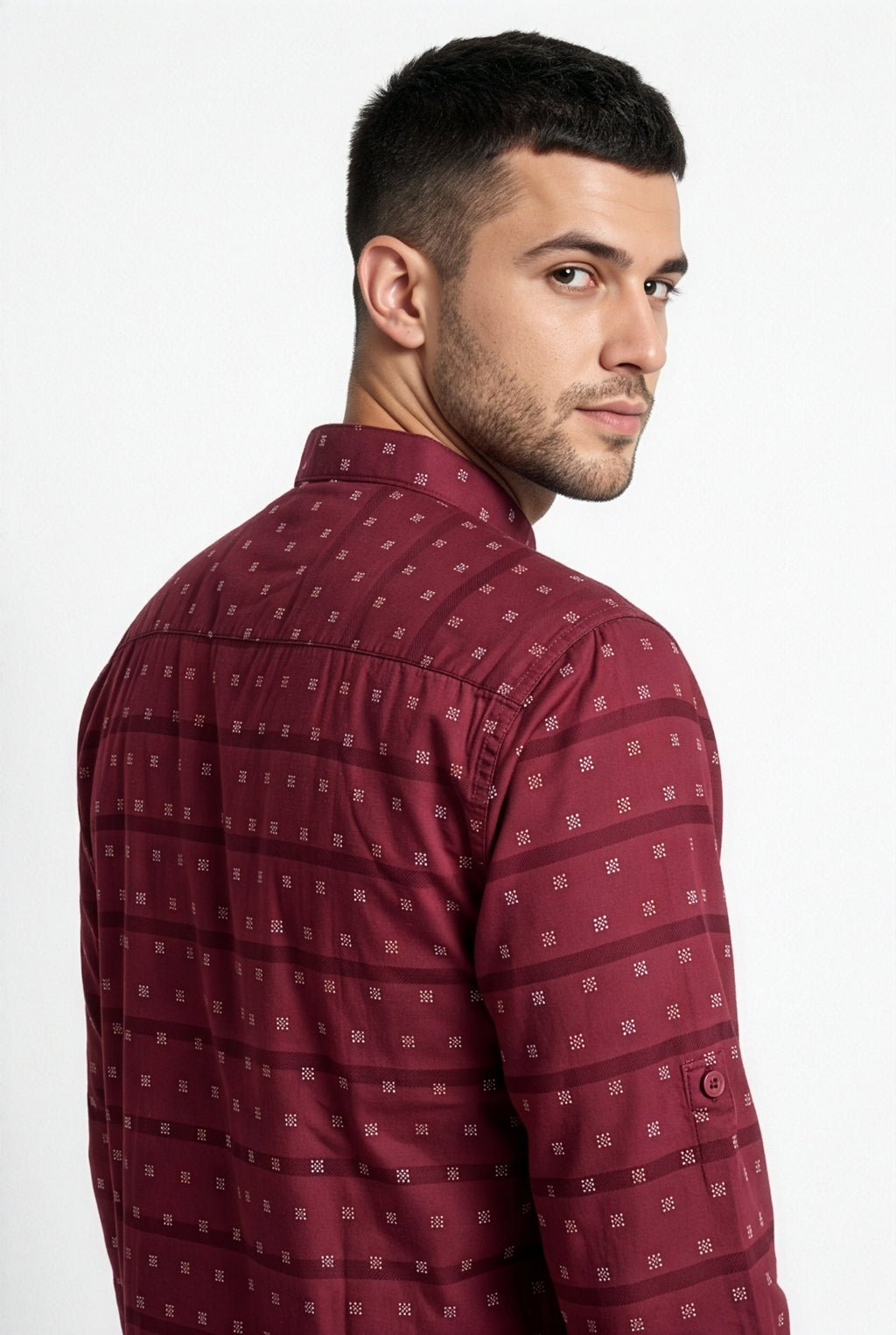 Maroon printed short kurta, full view