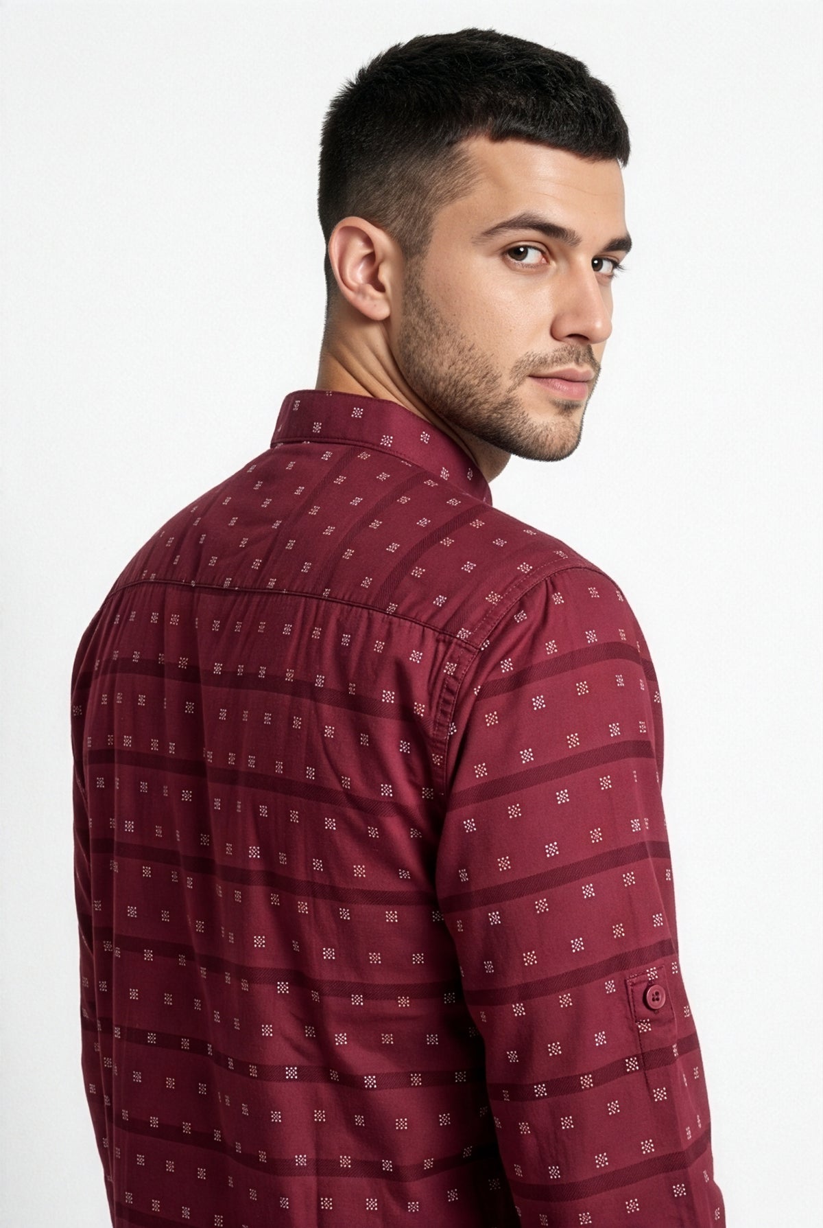 Maroon printed short kurta, full view