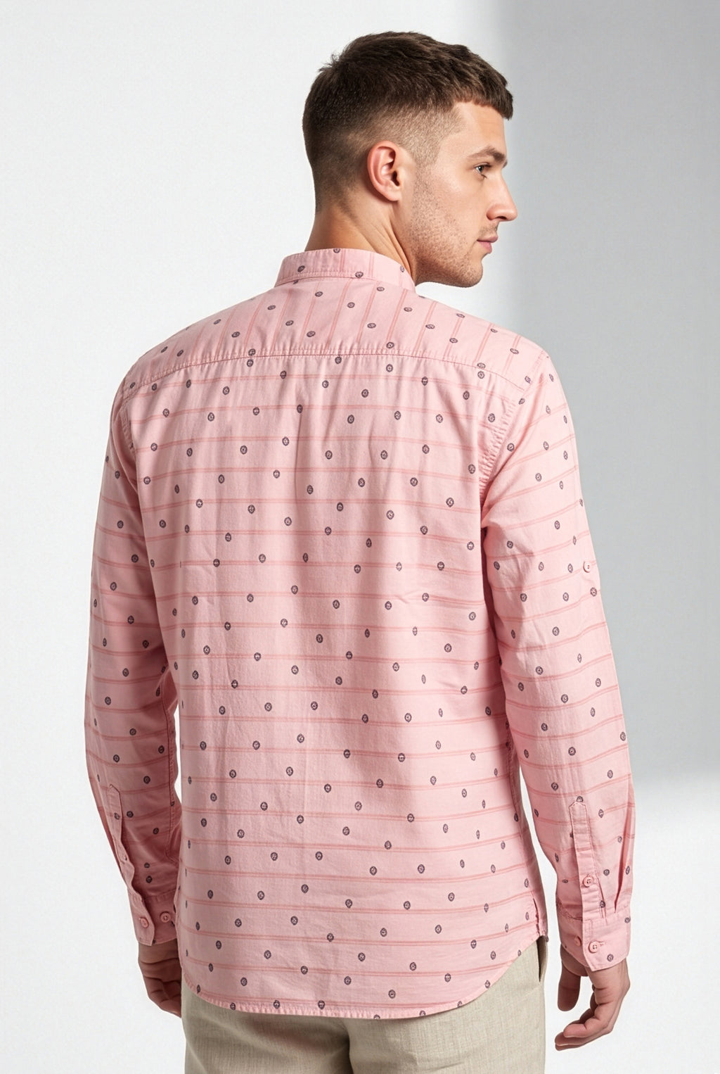 Blush pink printed short kurta, back view