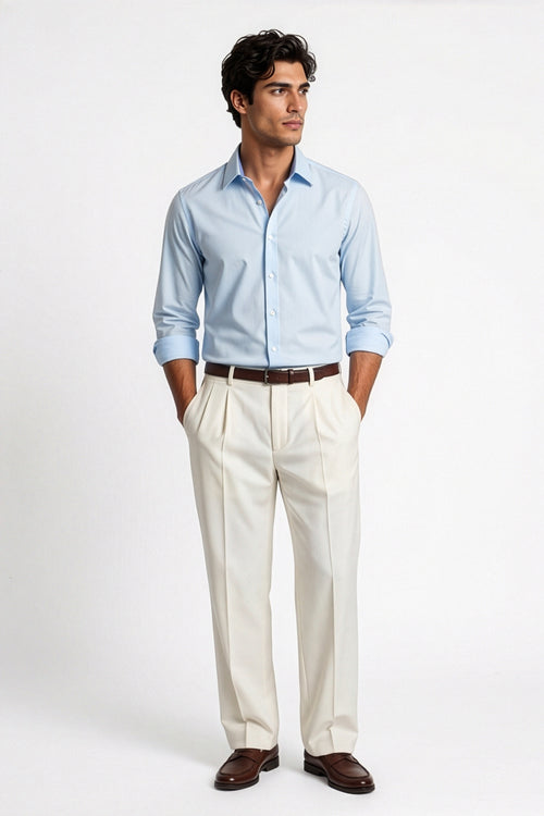Americus Men's 80's Fine Cotton Plain Shirt Sky Blue – Full Front View with Rolled Sleeves