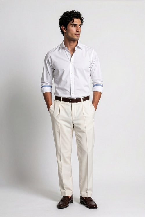 Americus Men's 80's Fine Cotton Plain Shirt White – Portrait Front View with Rolled Sleeves