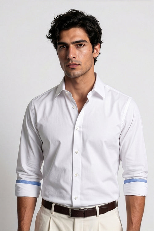 Americus Men's 80's Fine Cotton Plain Shirt White – Back Close Up Collar