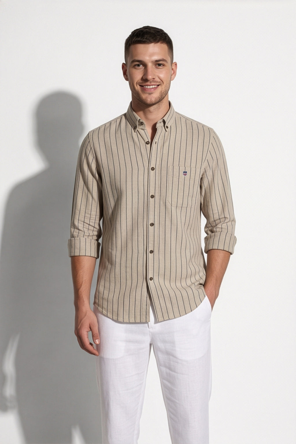 Americus Stripe Shirt – Khaki Pinstripe