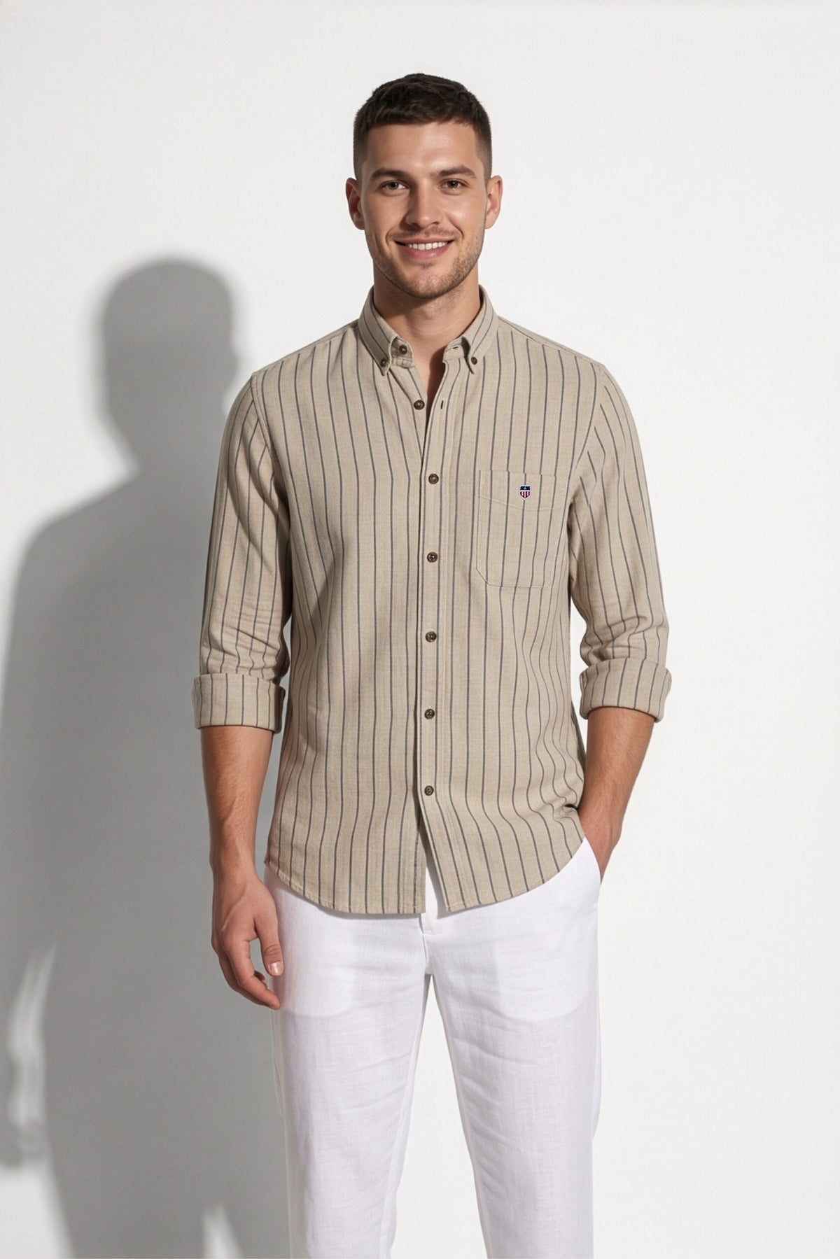 Americus Stripe Shirt – Khaki Pinstripe