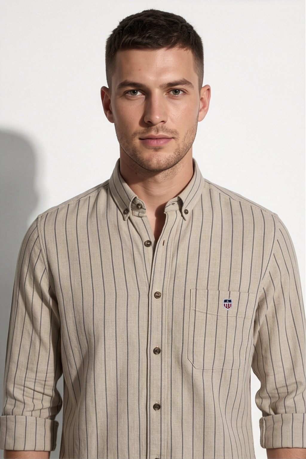 Americus Stripe Shirt – Khaki Pinstripe