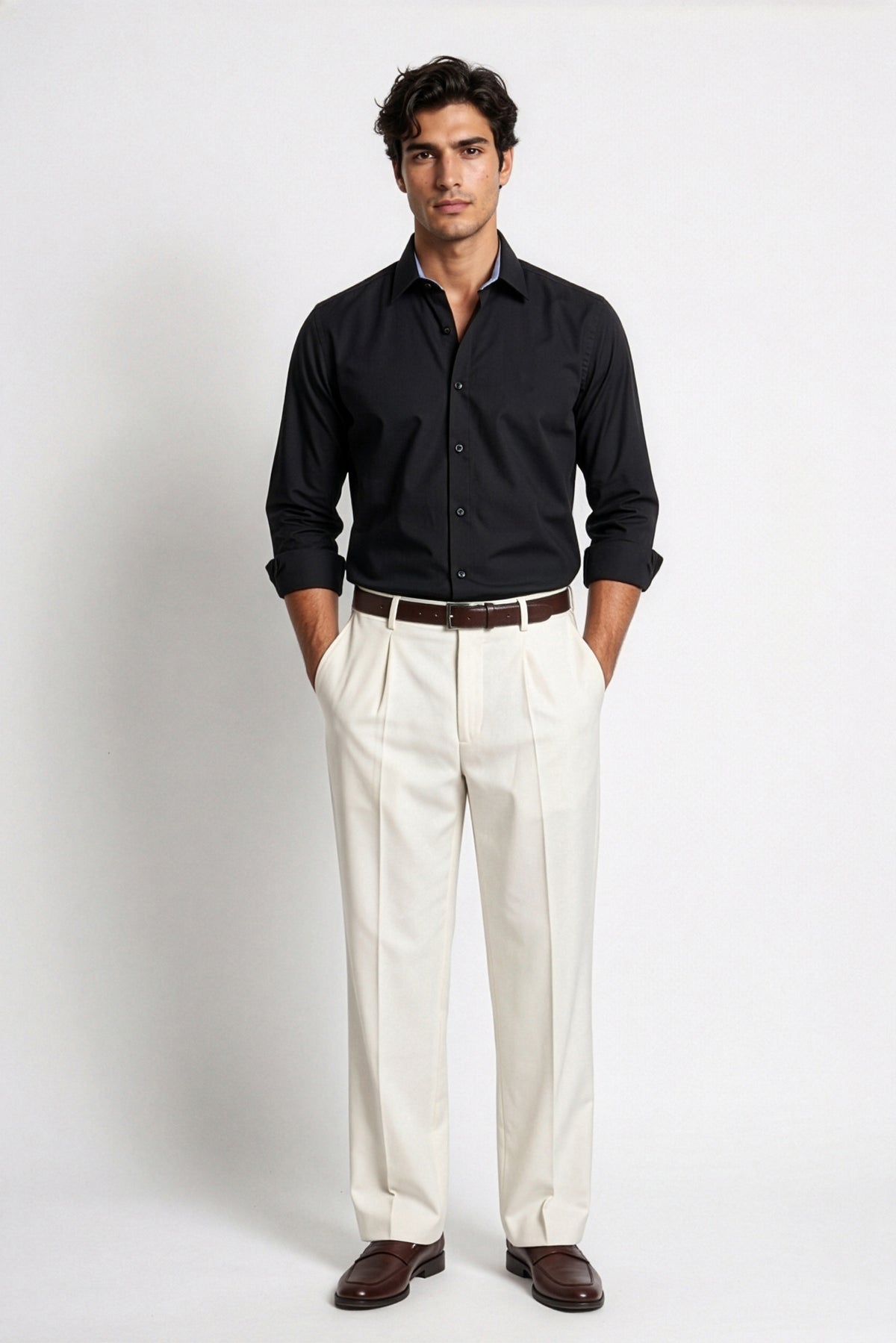 Americus Men's 80's Fine Cotton Plain Shirt Black – Portrait Front View