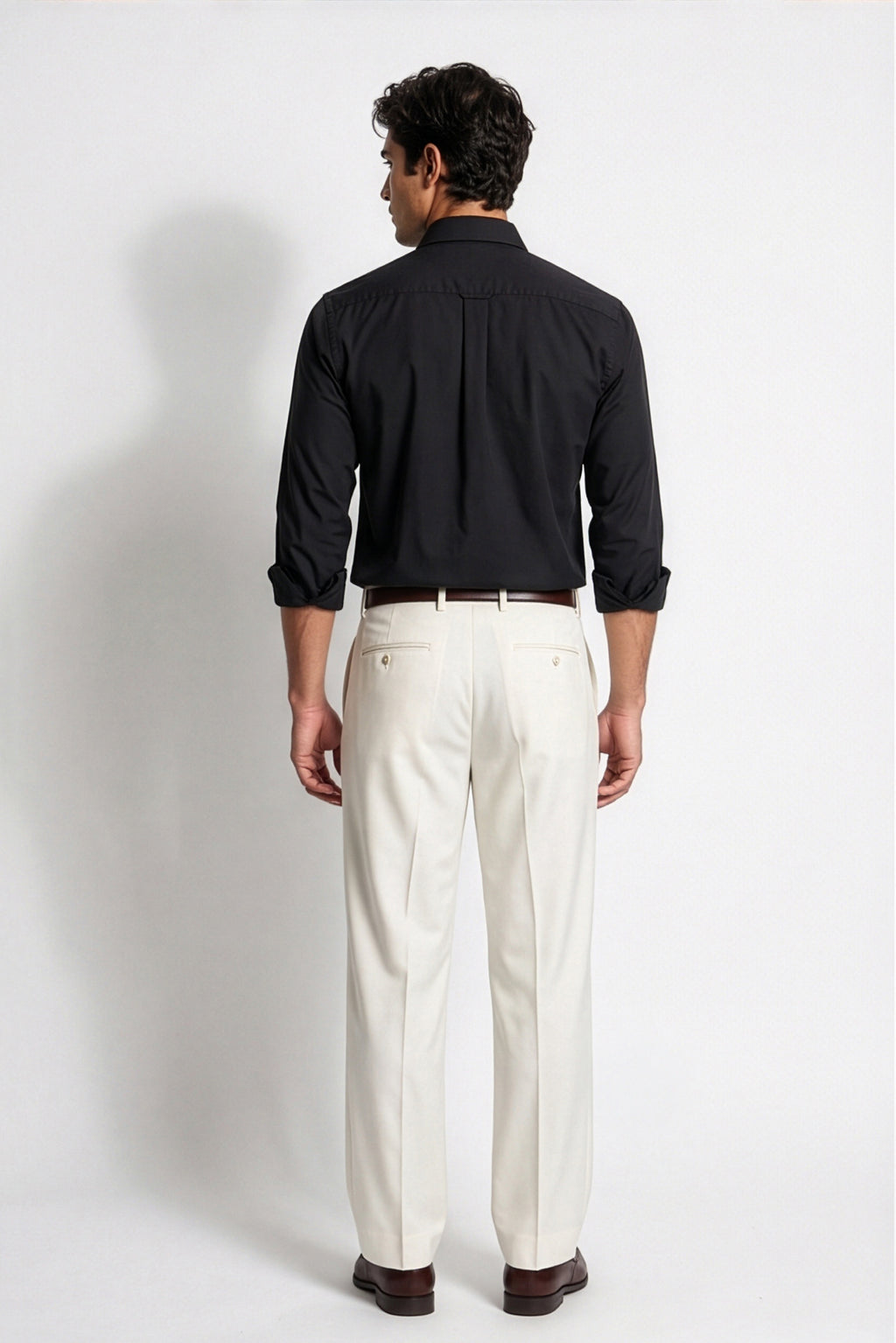 Americus Men's 80's Fine Cotton Plain Shirt Black – Full Length Front View