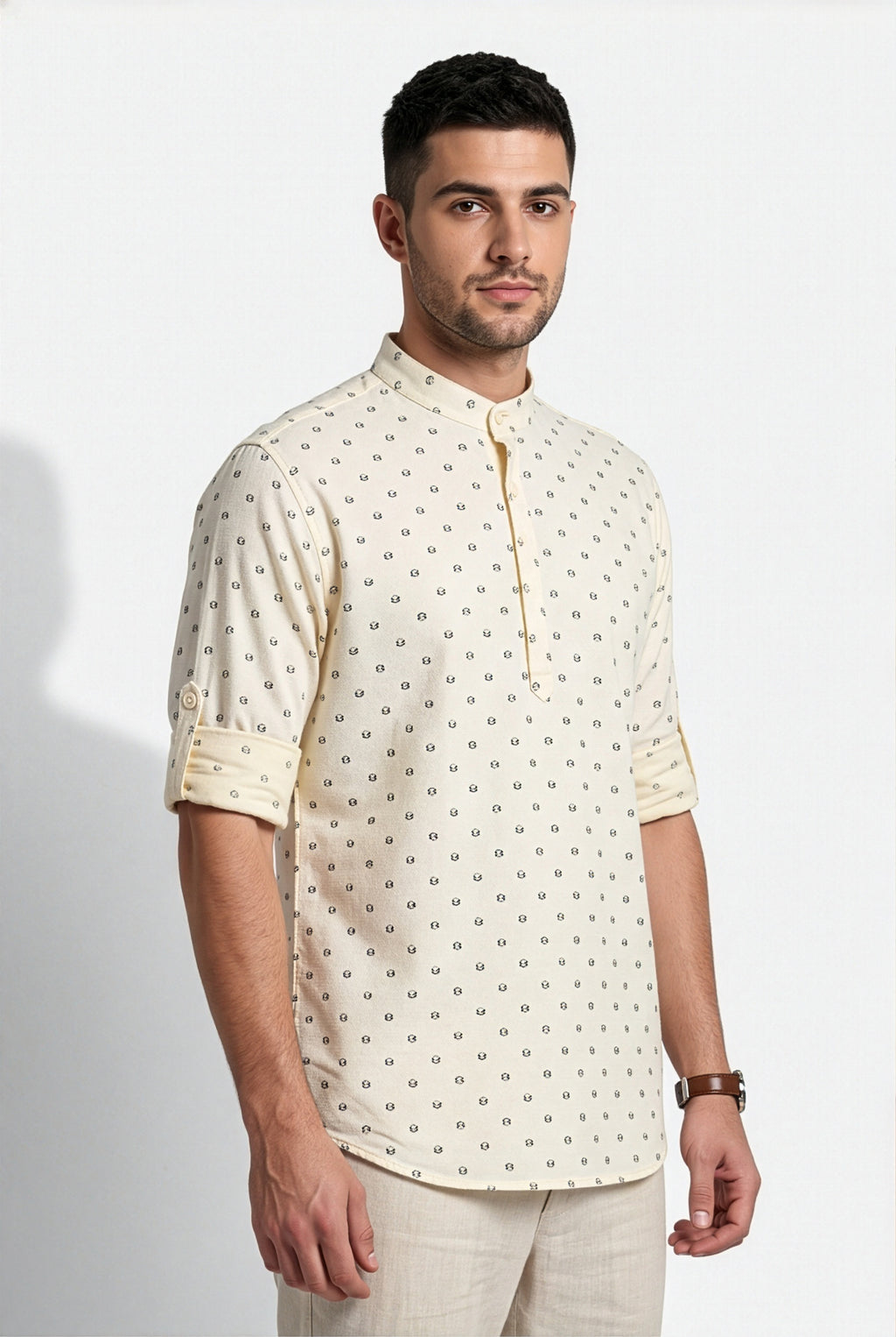 Ivory cream printed short kurta, back view