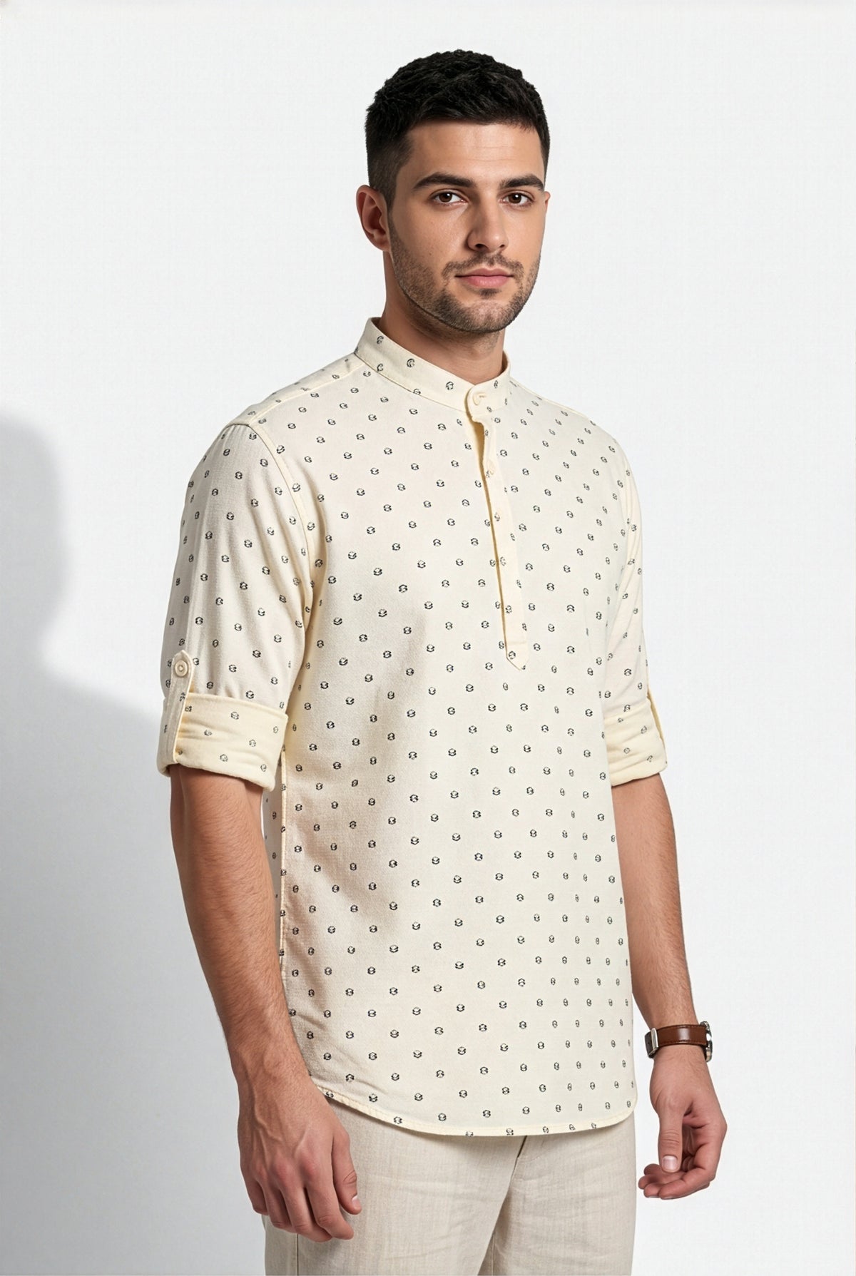 Ivory cream printed short kurta, back view