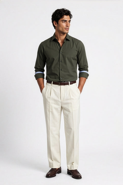 Americus Men's 80's Fine Cotton Plain Shirt – Olive Green