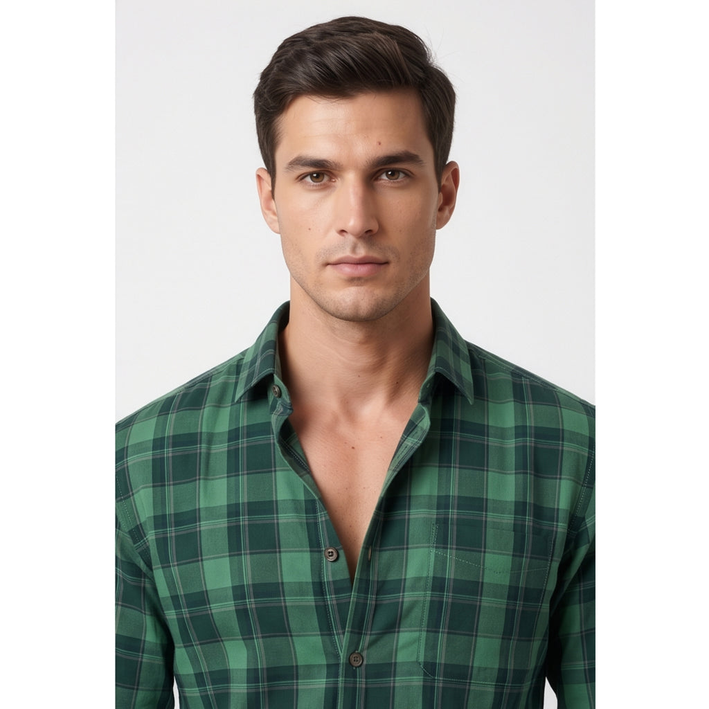 Paul Joness Men's Cotton Check Shirt Forest Green