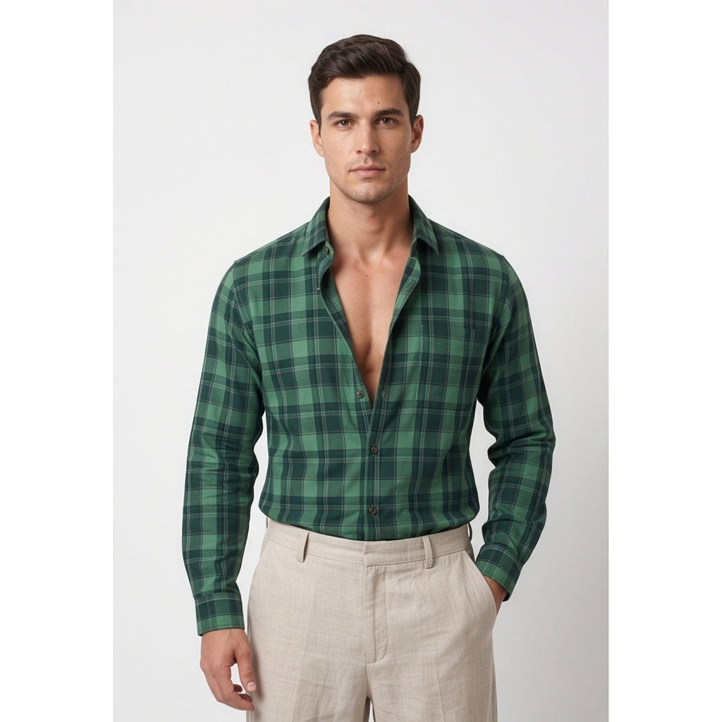 Paul Joness Men's Cotton Check Shirt Forest Green