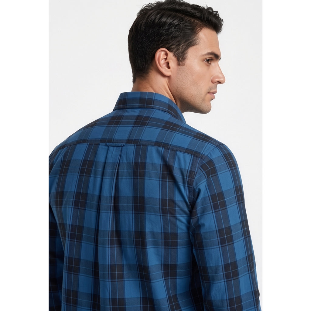 Paul Joness Men's Cotton Check Shirt Steel Blue