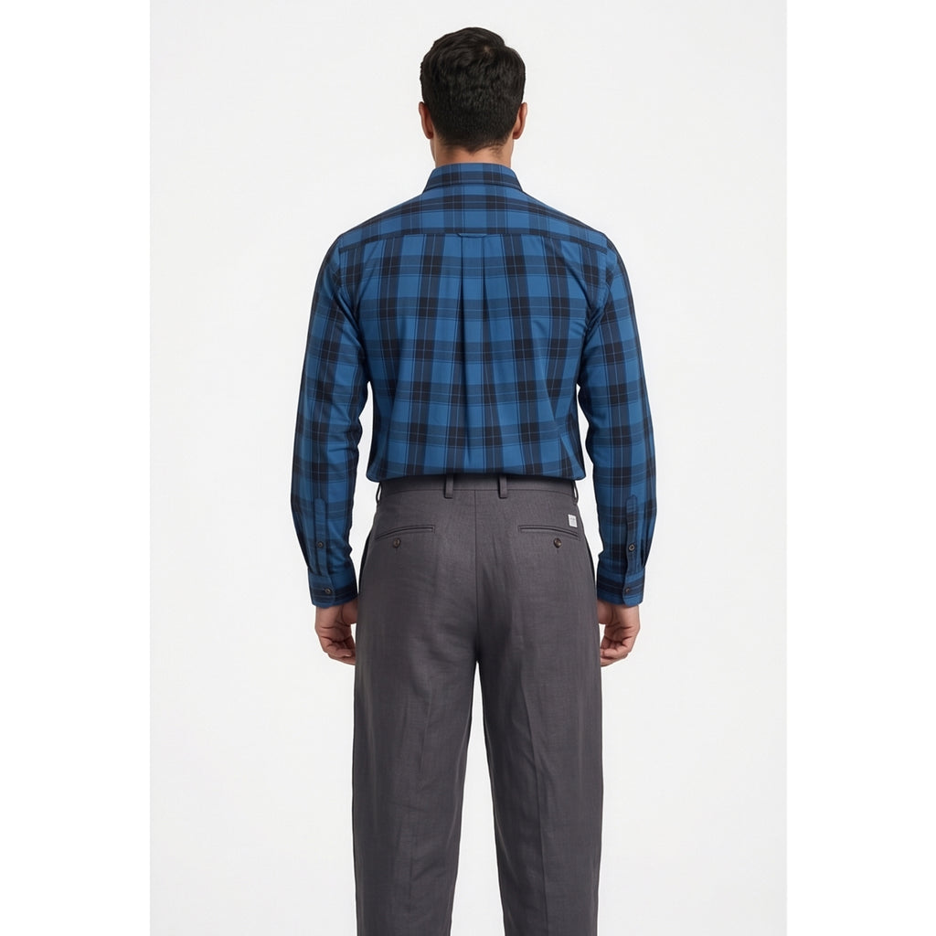 Paul Joness Men's Cotton Check Shirt Steel Blue