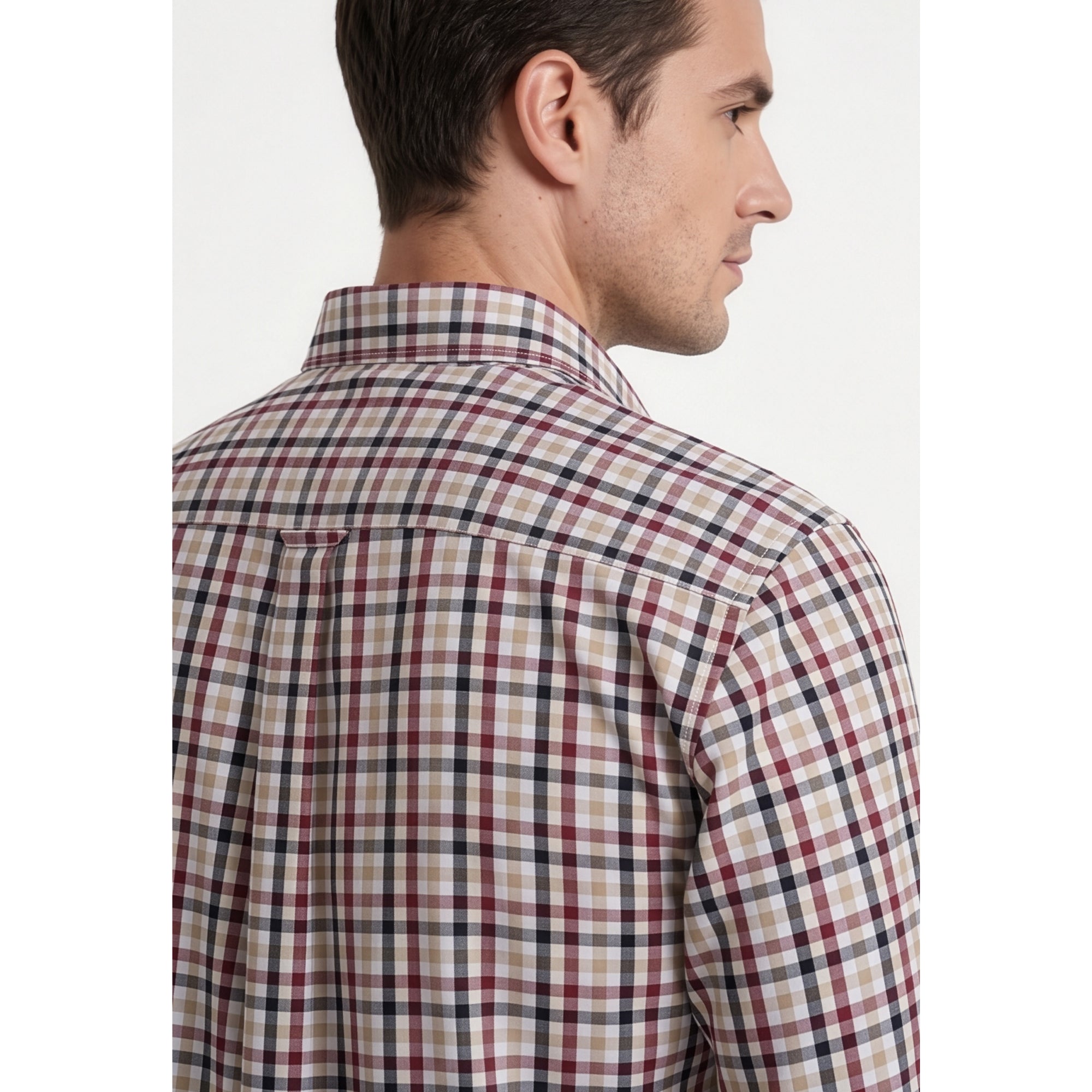 Paul Joness Men's Cotton Check Shirt Cream Burgundy